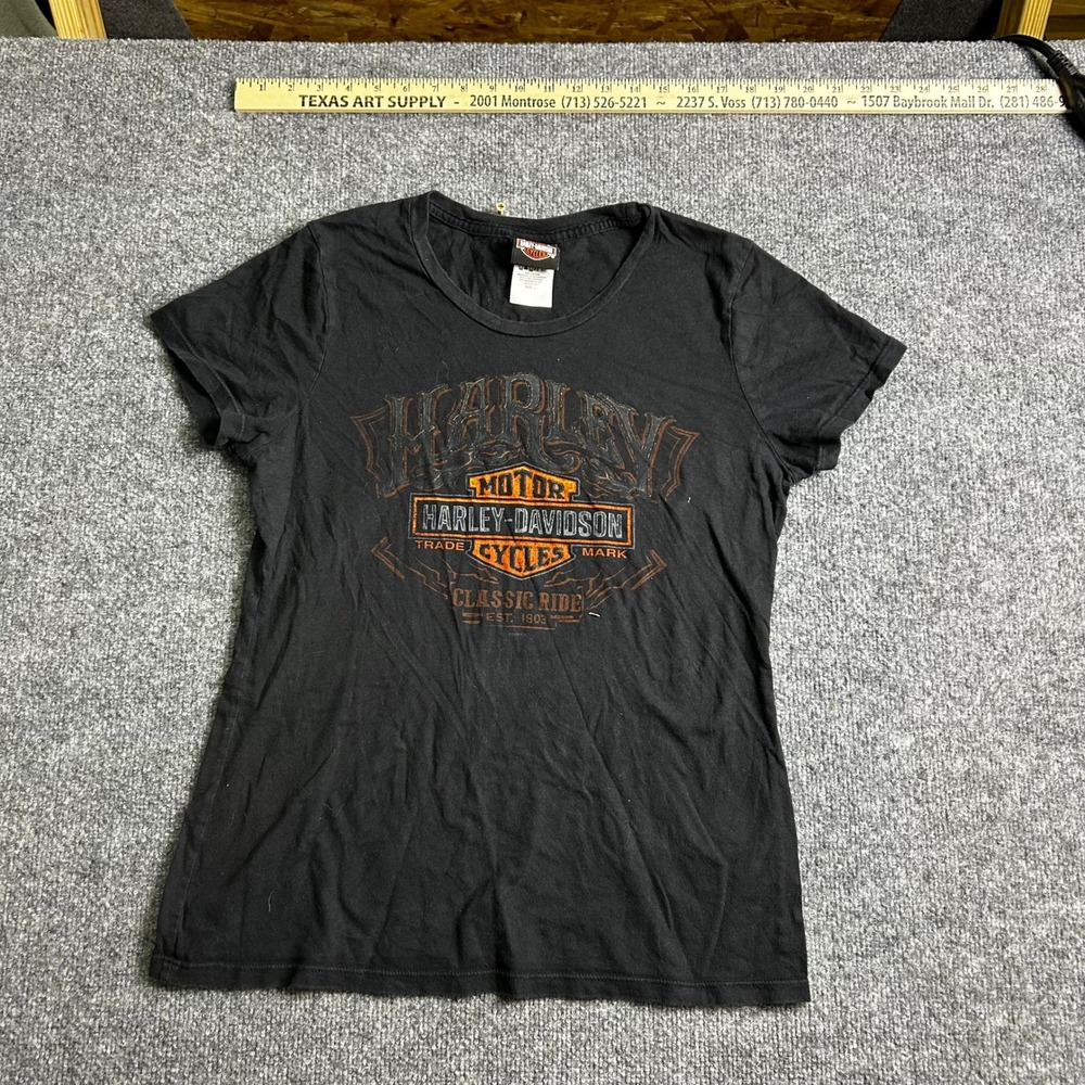Harley-Davidson T-Shirt Womens Size L Black Cotton Classic Ride Graphic